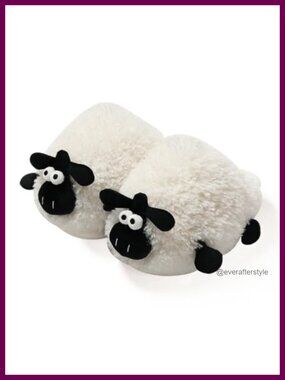 Faux Fur Sheep Slippers Memory Foam Non-Slip House Shoes Plush Warm Lining